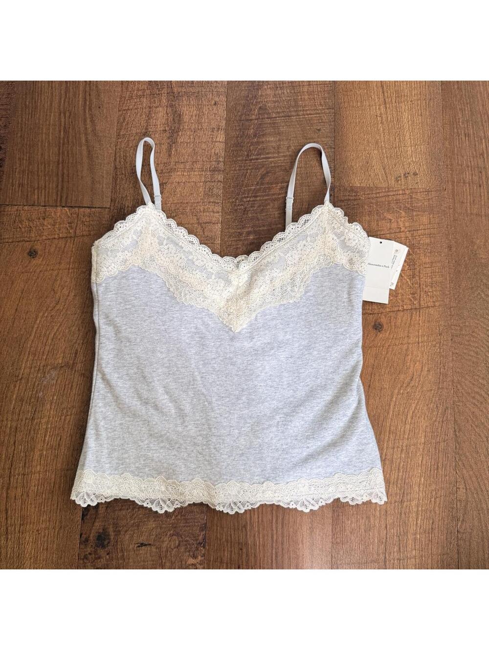 Abercrombie & Fitch Lace Trim Cami in Grey